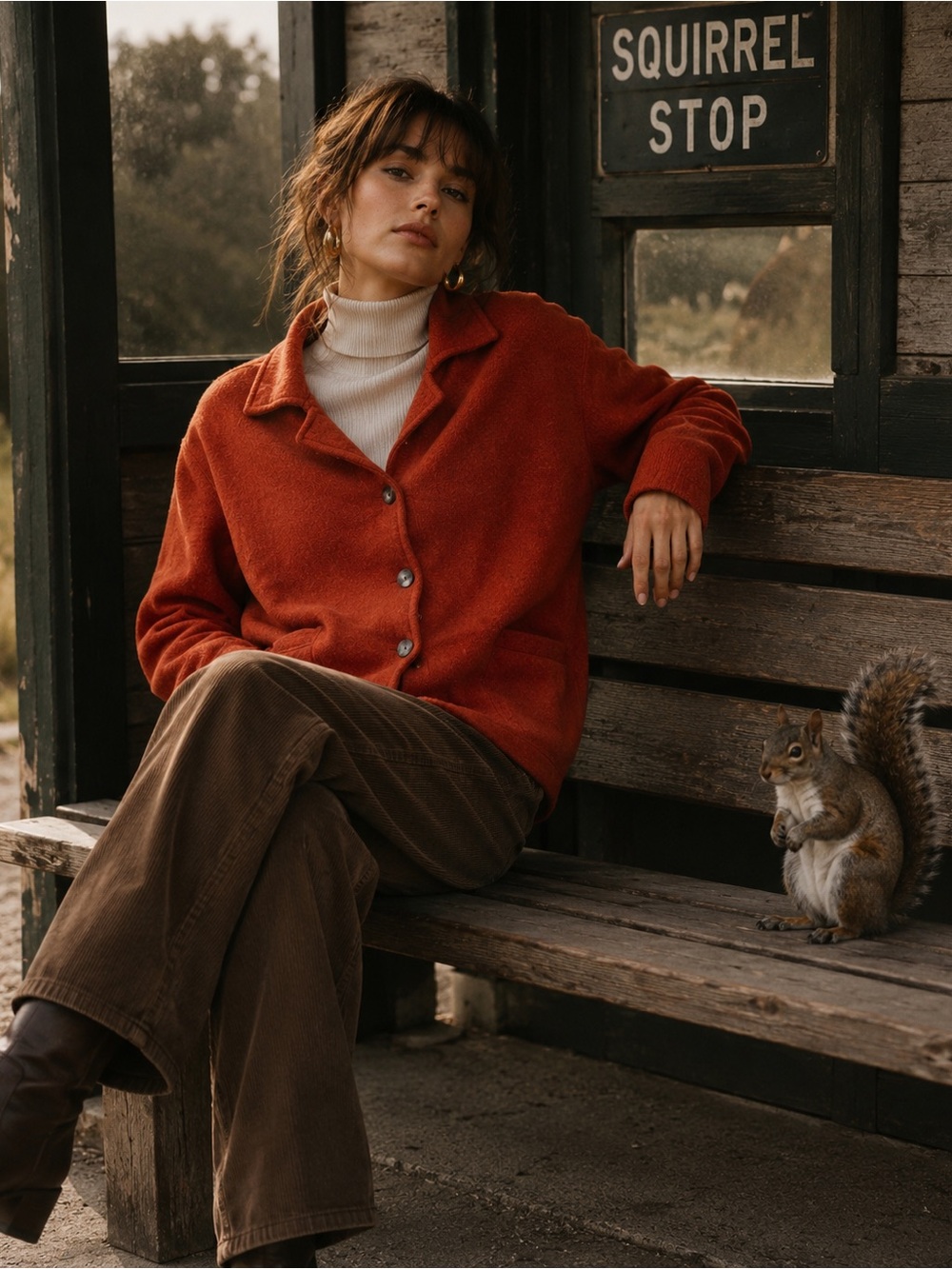 Vintage Boiled Wool Jacket Burnt Orange 100% Wool Button Front Oversized Small